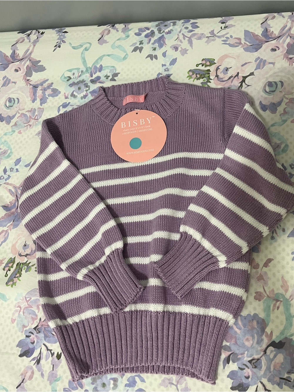 Bisby Kids Lavender & White Striped Crewneck Sweater